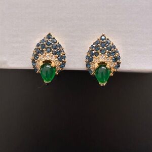 Vintage Boucher Peacock Rhinestone Earrings